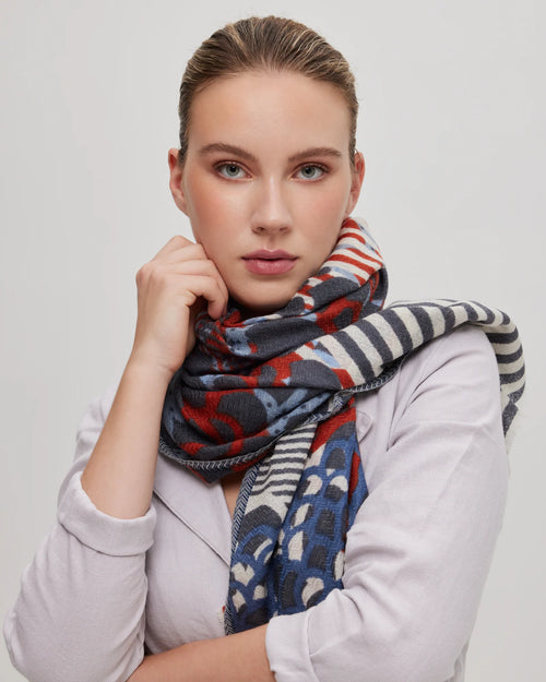 FOULARD CÉLESTE - BLEU ET COGNAC