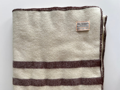 BLANKET - 100% VIRGIN WOOL TWEED GREEN AND WHITE STRIPES - MACAUSLANDS