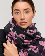 FOULARD MÉRINOS LILY - NOIR ET ROSE - PRINCESSE & DRAGON